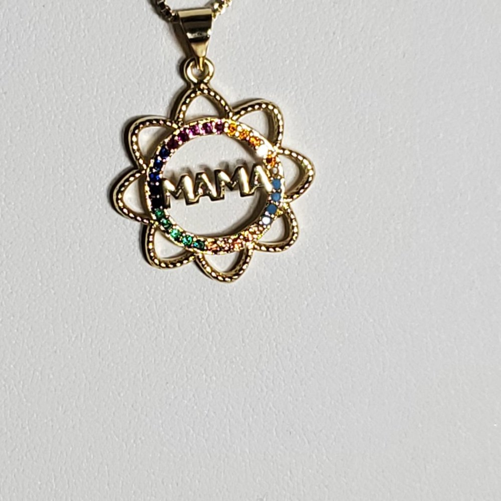 Mama Sunflower & Rainbow Crystals Necklace - Gold Plated Copper & Crystals - Picture 10 of 13